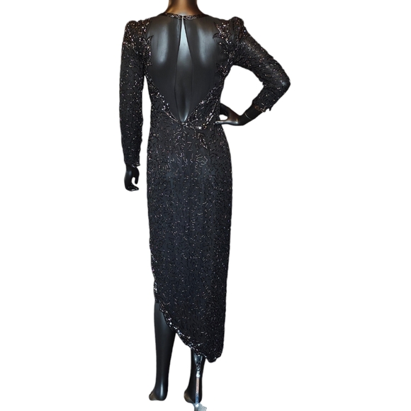 Vintage A.J. Bari 100% Silk Full Beaded Asymmetrical Formal Gown - Picture 12 of 13